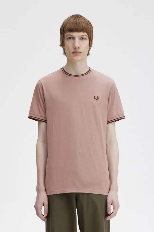Men Twin Tipped TShirt Dark Pinkwhisky Brown Fred Perry TShirts