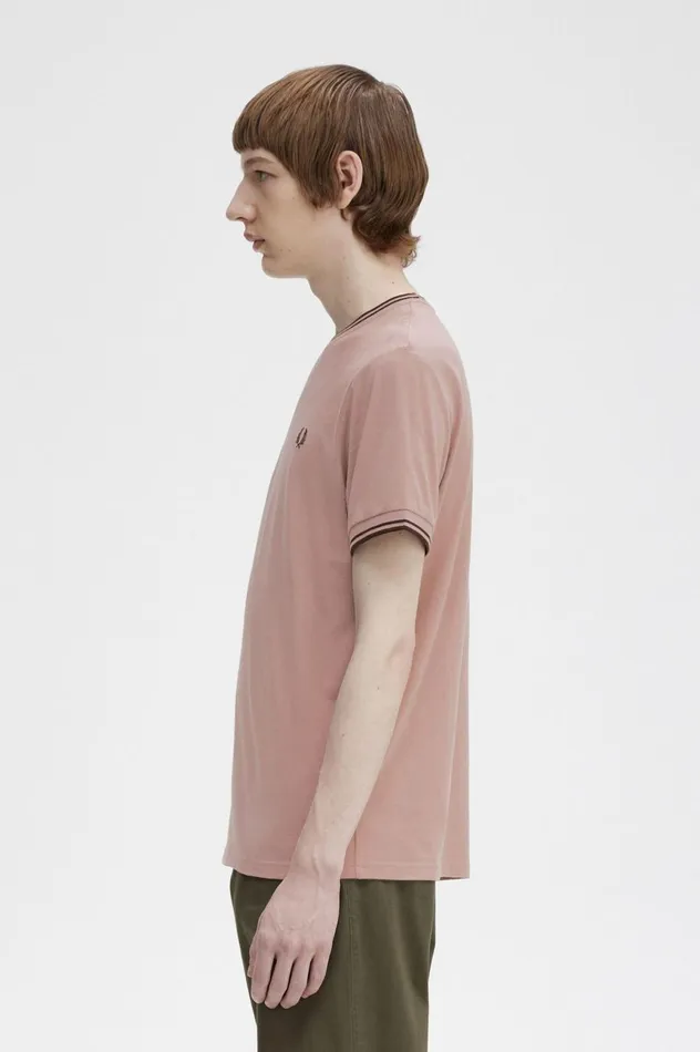 Men Twin Tipped TShirt Dark Pinkwhisky Brown Fred Perry TShirts