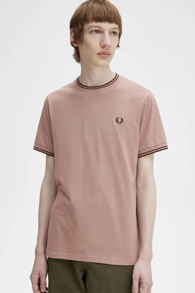 Men Twin Tipped TShirt Dark Pinkwhisky Brown Fred Perry TShirts
