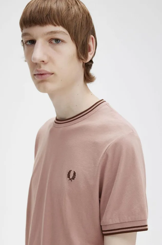 Men Twin Tipped TShirt Dark Pinkwhisky Brown Fred Perry TShirts