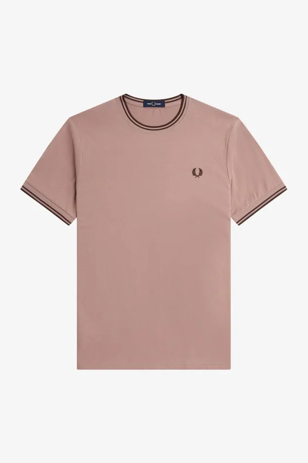 Men Twin Tipped TShirt Dark Pinkwhisky Brown Fred Perry TShirts