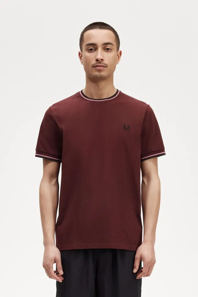 Men Twin Tipped TShirt Oxblood Fred Perry TShirts