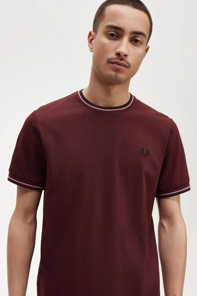 Men Twin Tipped TShirt Oxblood Fred Perry TShirts