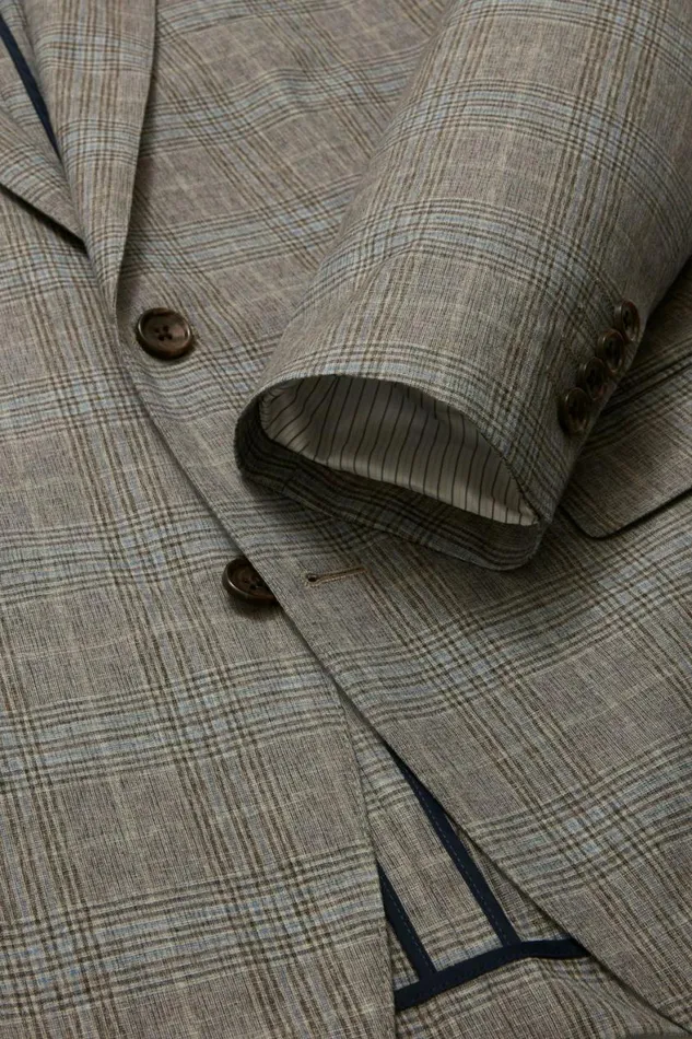 Men Unconstructed Italian Blazer Chocolate Blue Plaid Bonobos Blazers and Sport Coats
