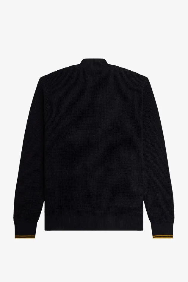 Men Waffle Stitch Half Zip Jumper Navy Fred Perry Knitwear