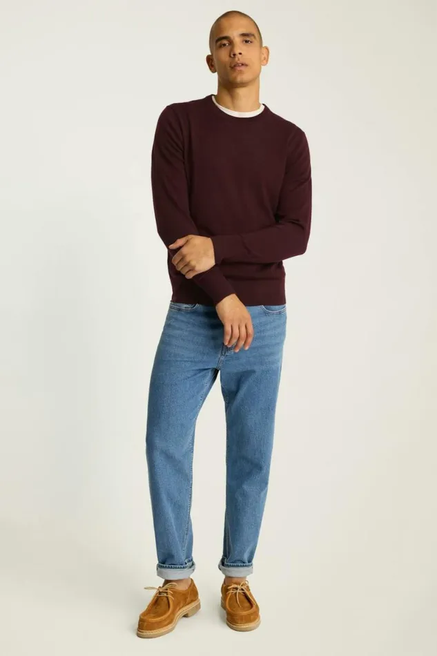 Men Washable Merino Crew Neck Sweater Maroon Bonobos Crew and VNeck Sweaters