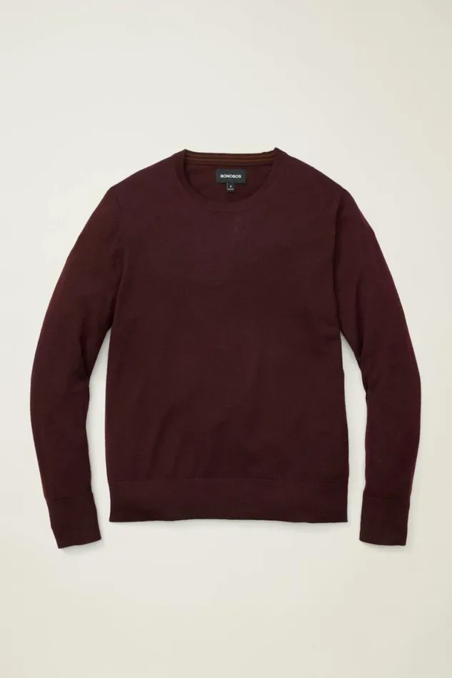 Men Washable Merino Crew Neck Sweater Maroon Bonobos Crew and VNeck Sweaters