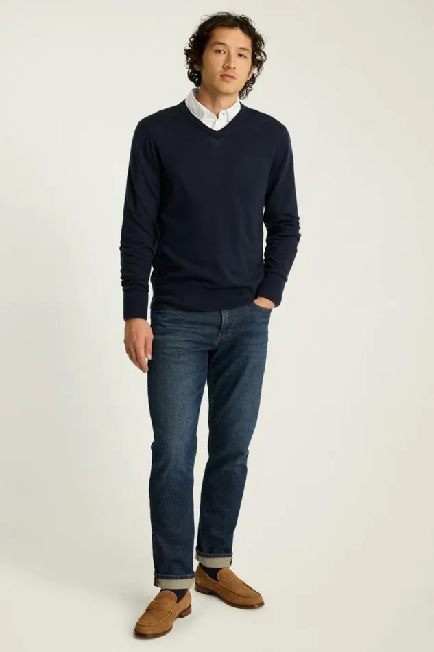 Men Washable Merino VNeck Sweater Navy Blue Bonobos Crew and VNeck Sweaters
