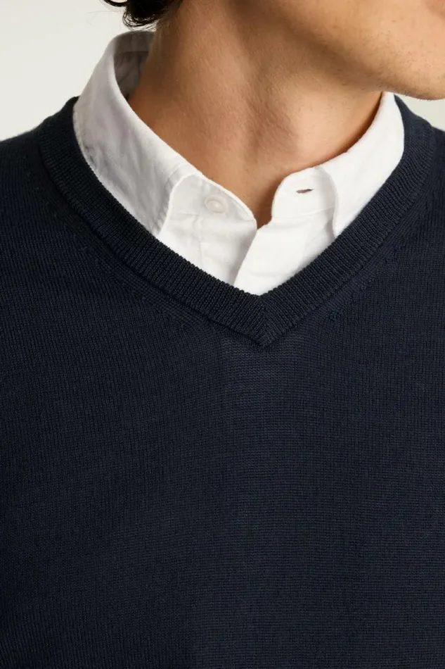 Men Washable Merino VNeck Sweater Navy Blue Bonobos Crew and VNeck Sweaters