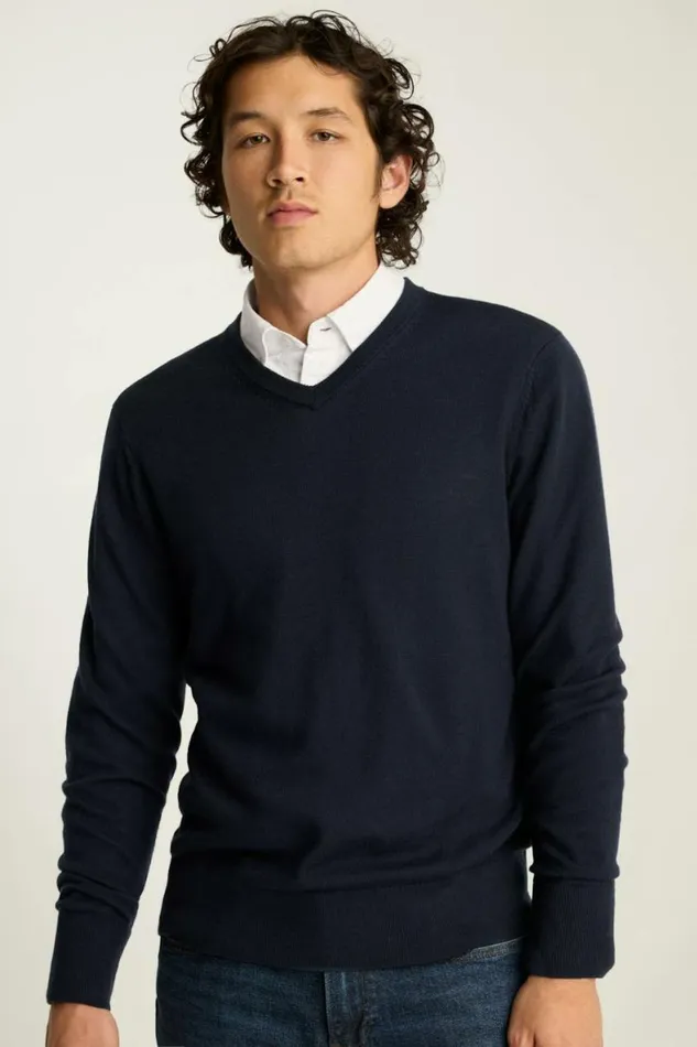Men Washable Merino VNeck Sweater Navy Blue Bonobos Crew and VNeck Sweaters