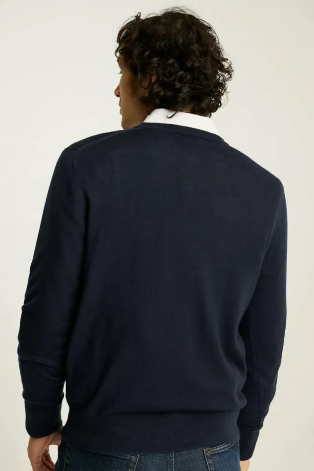 Men Washable Merino VNeck Sweater Navy Blue Bonobos Crew and VNeck Sweaters