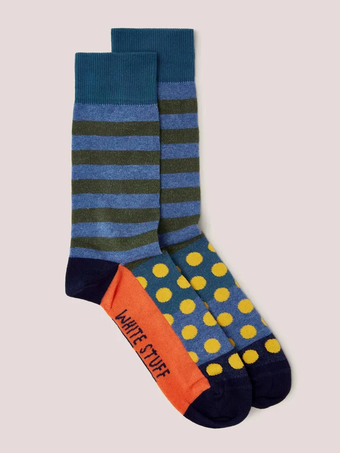 Men White Stuff Accessories Block Stripe Spot Ankle Sock