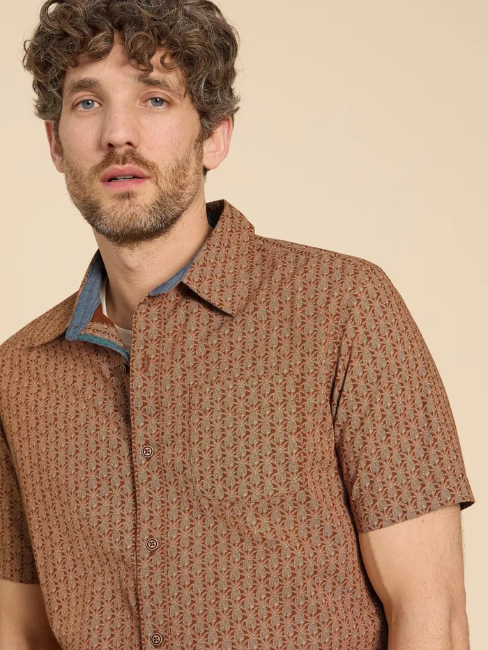 Men White Stuff Clothing Geo Pineapple Printed SS Shirt Men White Stuff Clothing Geo Pineapple Printed SS Shirt