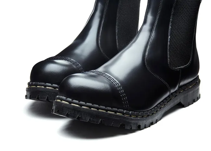 MenWomen Solovair Steel Toe Boots Black HiShine Steel Toe Capped Dealer Boot