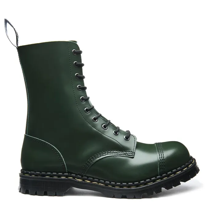 MenWomen Solovair Steel Toe Boots Green Hi Shine 10 Eye Steel Toe Derby Boot
