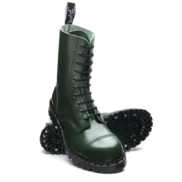 MenWomen Solovair Steel Toe Boots Green Hi Shine 10 Eye Steel Toe Derby Boot