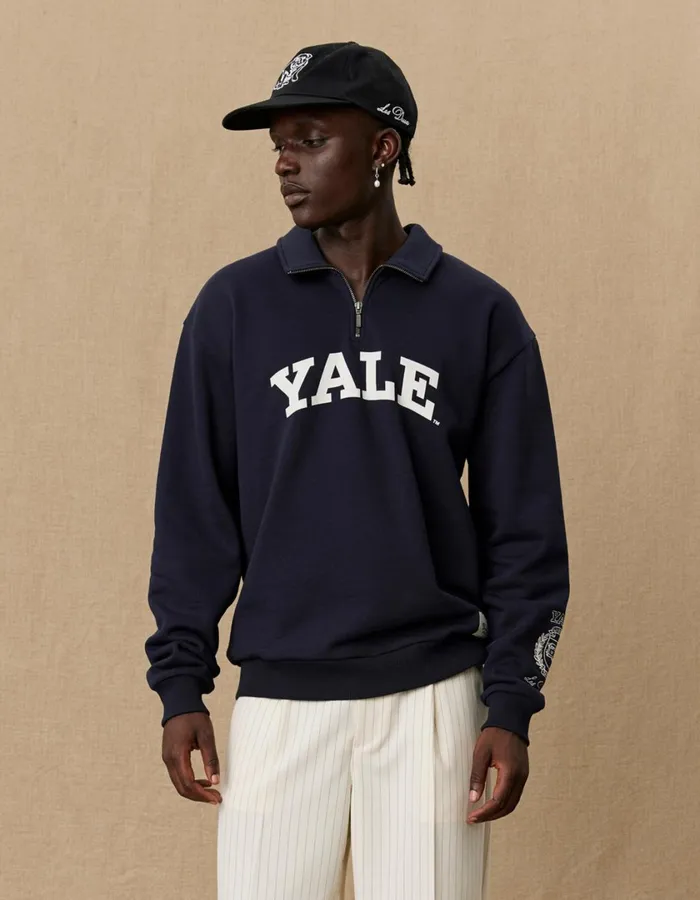 Men Yale Logo HalfZip Sweatshirt 8211 Dark Navy Les Deux HoodiesSweatshirts