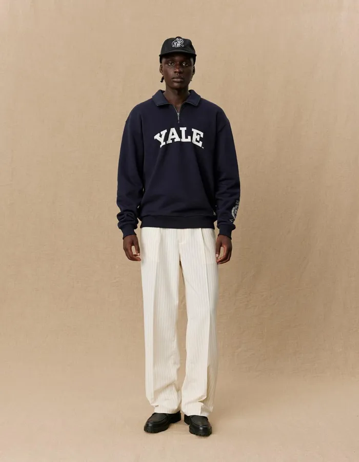 Men Yale Logo HalfZip Sweatshirt 8211 Dark Navy Les Deux HoodiesSweatshirts