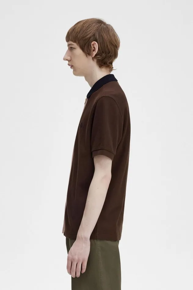 Men Zip Through Polo Shirt Burnt Tobacco Fred Perry Polo Shirts