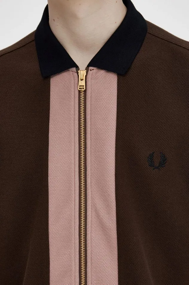 Men Zip Through Polo Shirt Burnt Tobacco Fred Perry Polo Shirts