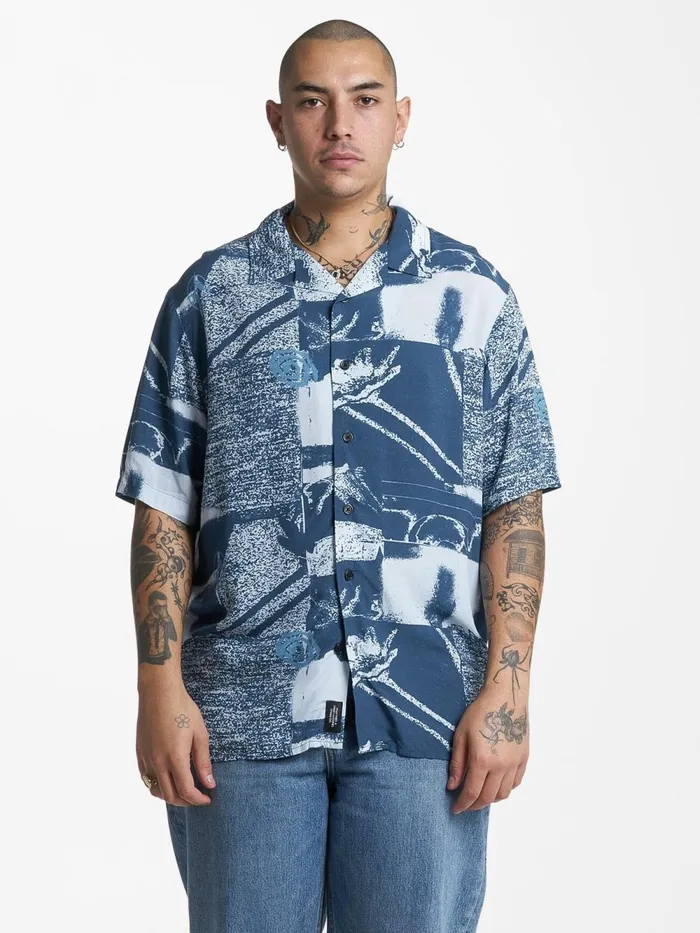 Mens Alchemy Bowling Shirt Blue Thrills Shirts