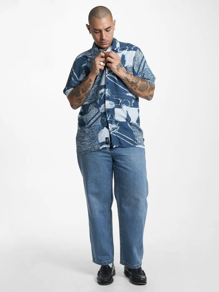 Mens Alchemy Bowling Shirt Blue Thrills Shirts