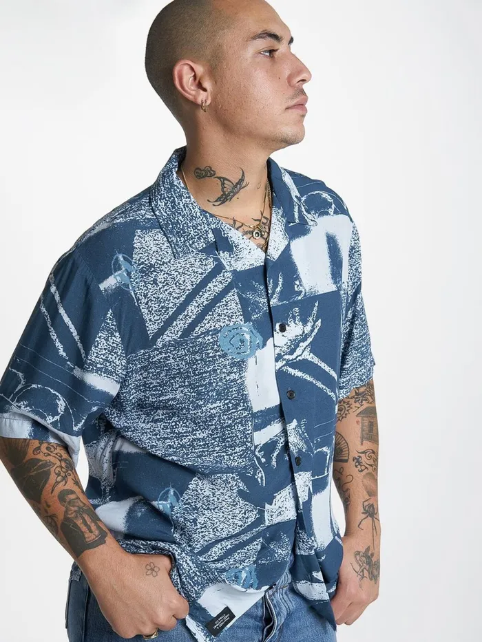 Mens Alchemy Bowling Shirt Blue Thrills Shirts
