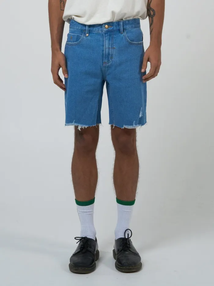 Mens Destroyed Bones Denim Short Peel Blue Thrills Denim Shorts