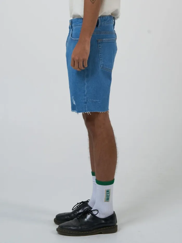 Mens Destroyed Bones Denim Short Peel Blue Thrills Denim Shorts