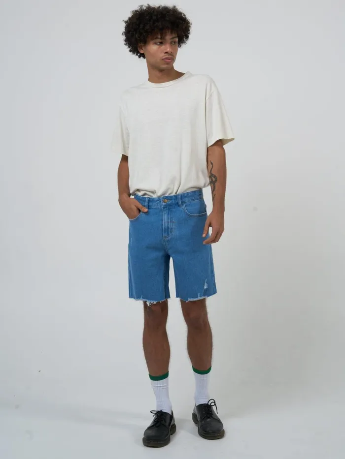 Mens Destroyed Bones Denim Short Peel Blue Thrills Denim Shorts