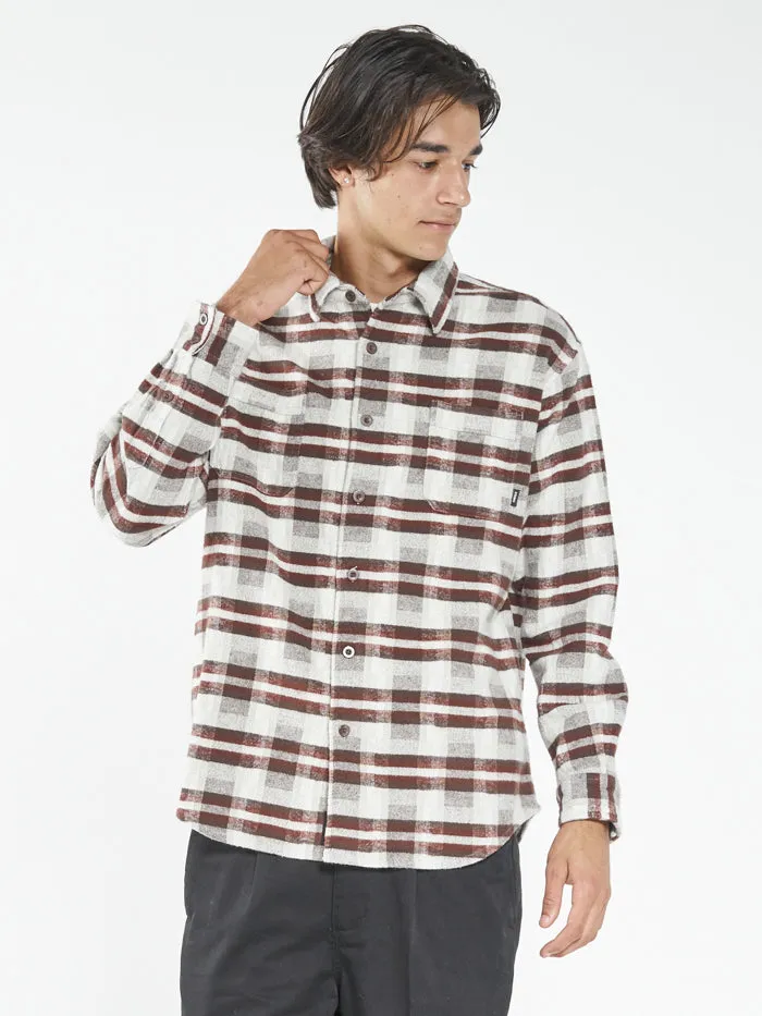Mens Eighty Four Long Sleeve Flannel Shirt Brown Thrills Shirts