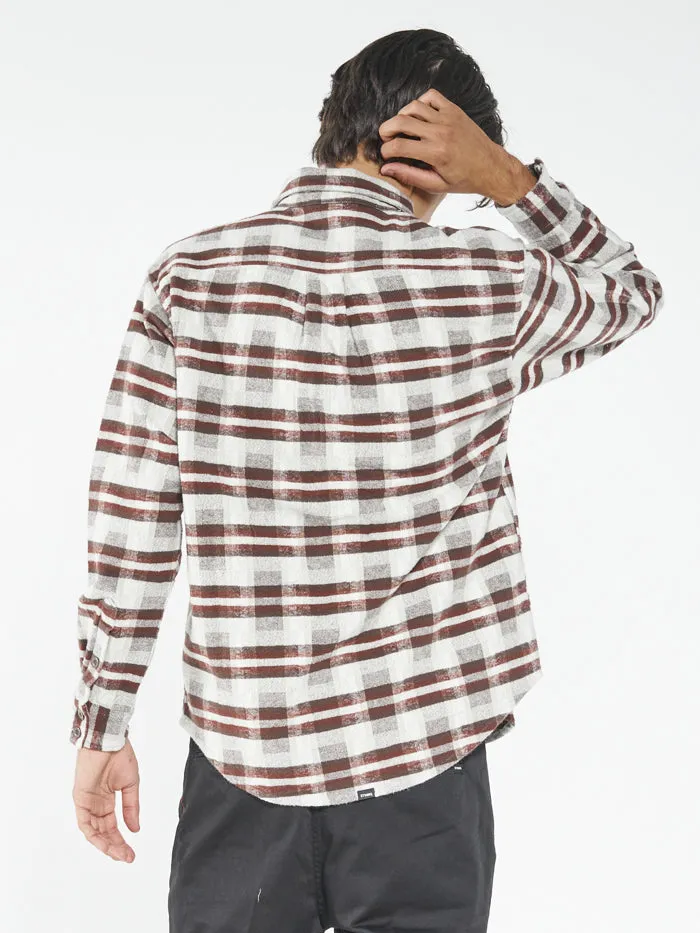 Mens Eighty Four Long Sleeve Flannel Shirt Brown Thrills Shirts