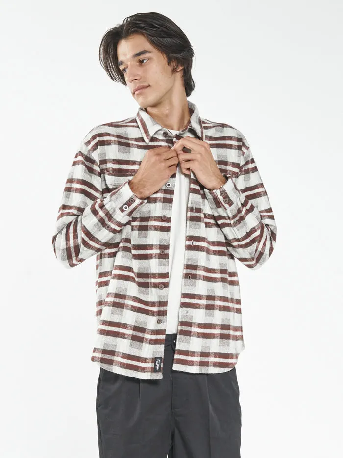 Mens Eighty Four Long Sleeve Flannel Shirt Brown Thrills Shirts