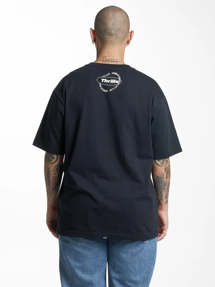 Mens Enjoying Reality Oversize Fit Tee Washed Black Thrills Tees and Tank Tops