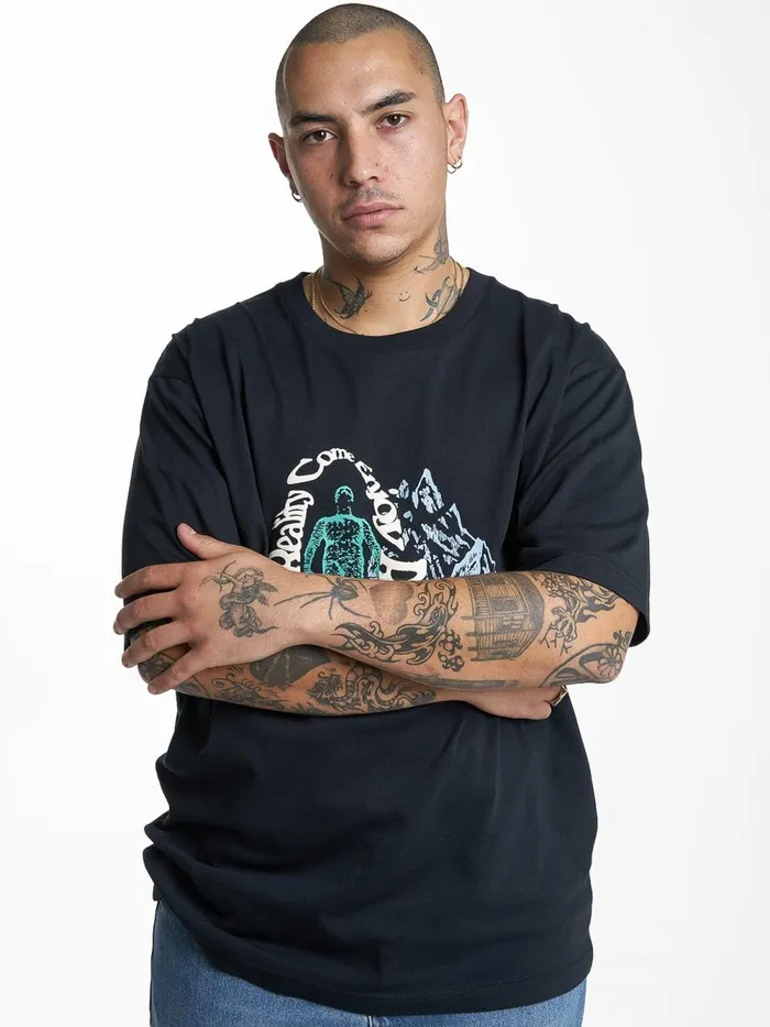 Mens Enjoying Reality Oversize Fit Tee Washed Black Thrills Tees and Tank Tops