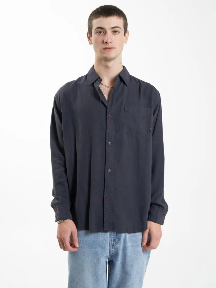 Mens Hemp Minimal Oversize Long Sleeve Shirt Slate Thrills Shirts