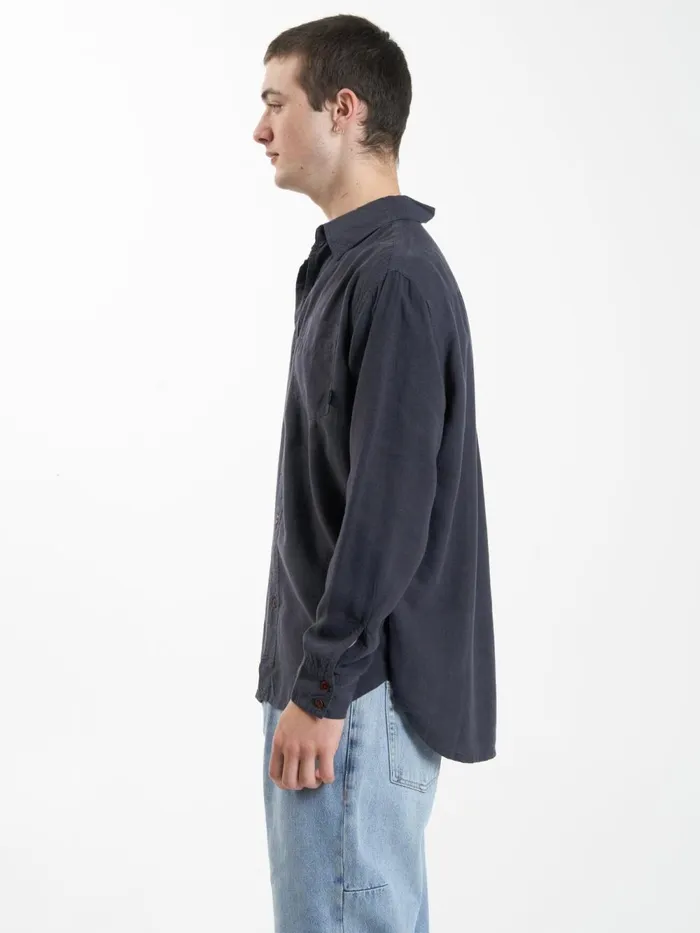 Mens Hemp Minimal Oversize Long Sleeve Shirt Slate Thrills Shirts