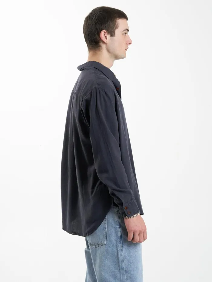 Mens Hemp Minimal Oversize Long Sleeve Shirt Slate Thrills Shirts