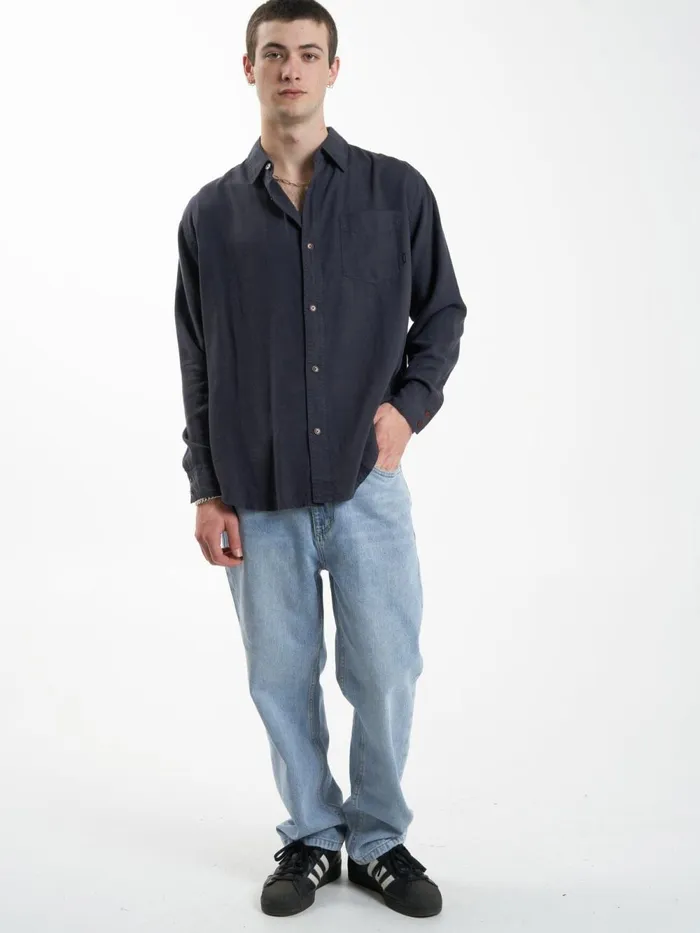 Mens Hemp Minimal Oversize Long Sleeve Shirt Slate Thrills Shirts