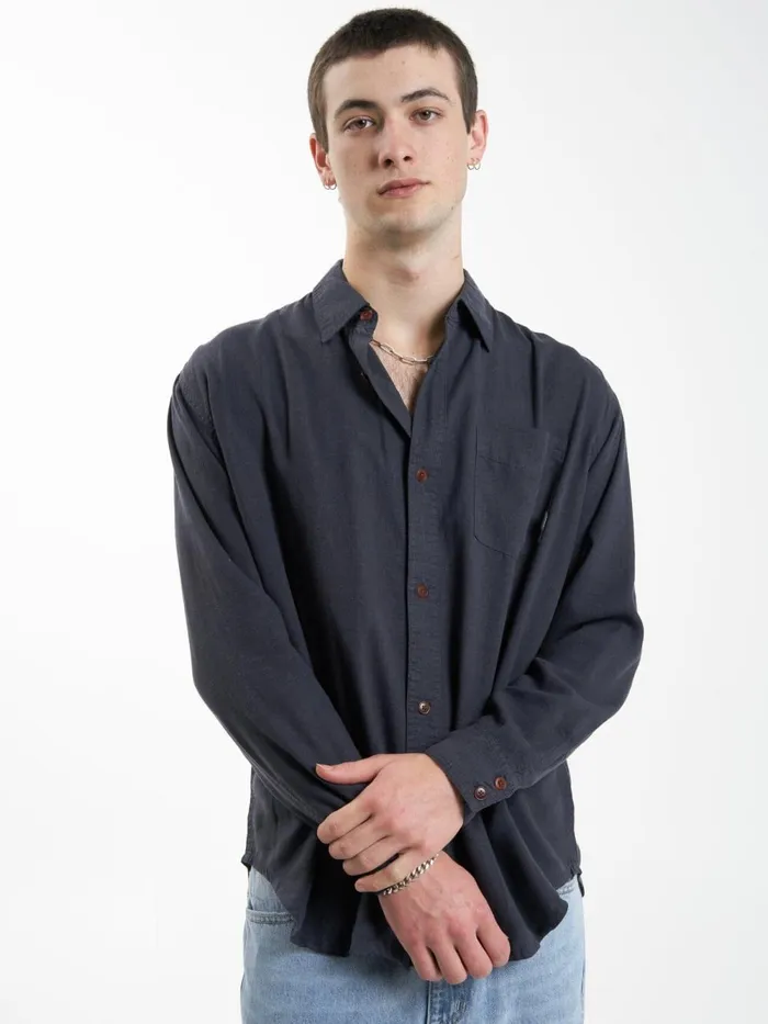 Mens Hemp Minimal Oversize Long Sleeve Shirt Slate Thrills Shirts