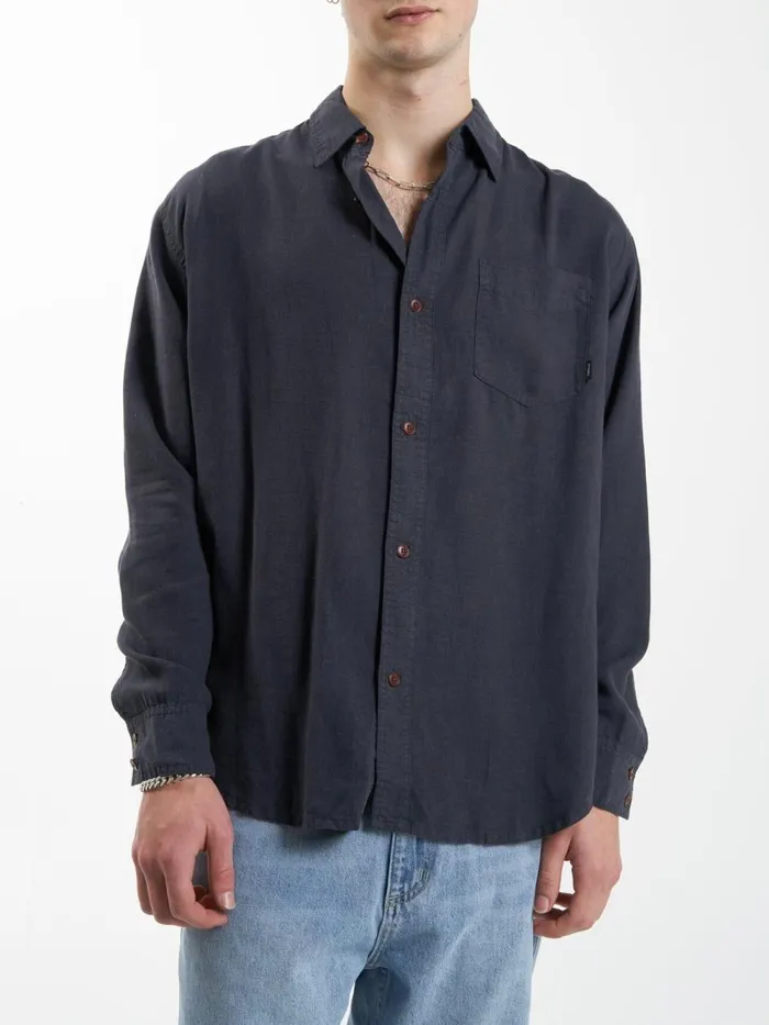 Mens Hemp Minimal Oversize Long Sleeve Shirt Slate Thrills Shirts