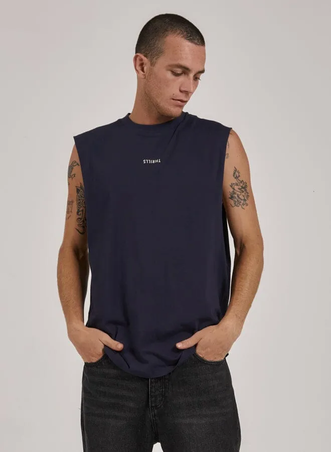 Mens Minimal Merch Fit Muscle Tee Station Navy Thrills Tees and Tank Tops