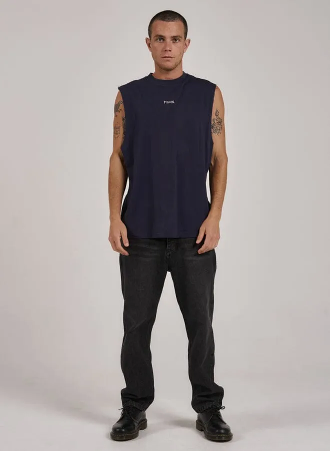 Mens Minimal Merch Fit Muscle Tee Station Navy Thrills Tees and Tank Tops