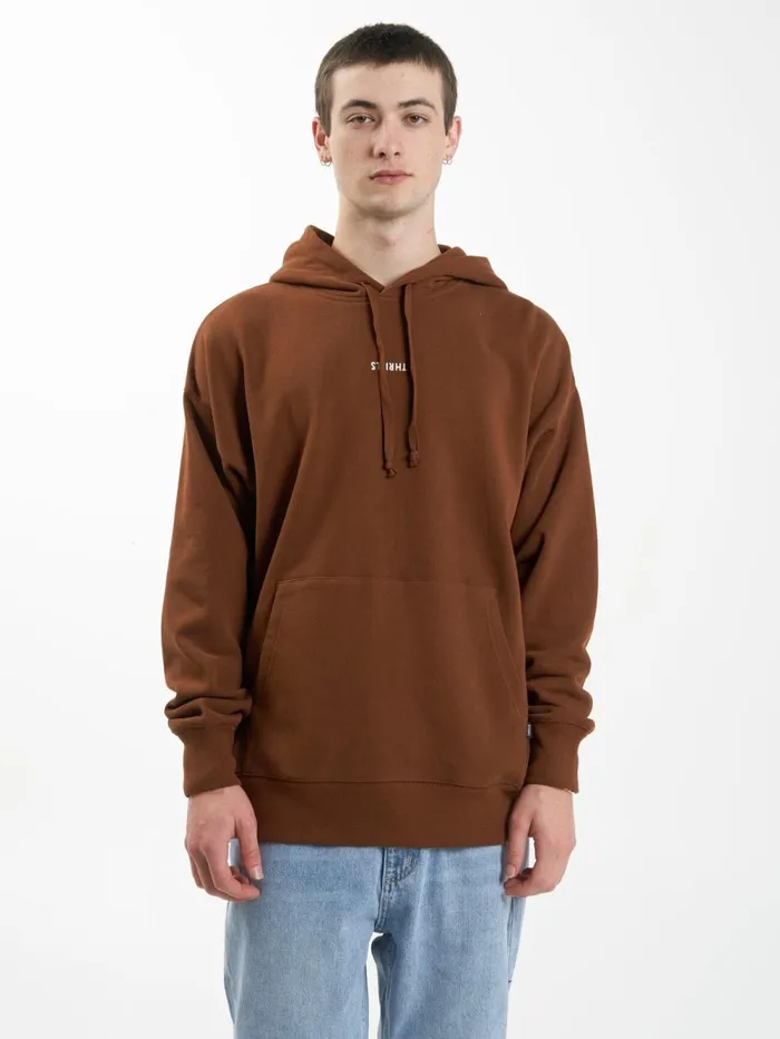 Mens Minimal Slouch Pull On Hood Chestnut Thrills Sweaters and Fleece