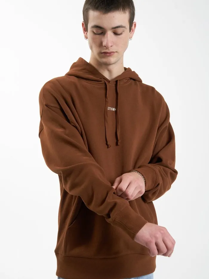 Mens Minimal Slouch Pull On Hood Chestnut Thrills Sweaters and Fleece