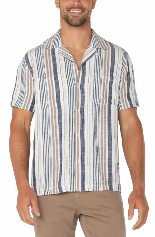 Mens Shirts Liverpool Los Angeles Short Sleeve Camp Shirt Taupe Multi