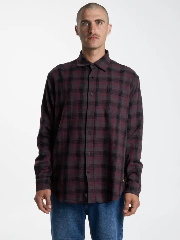 Mens Union Check Long Sleeve Shirt Wine Thrills Shirts