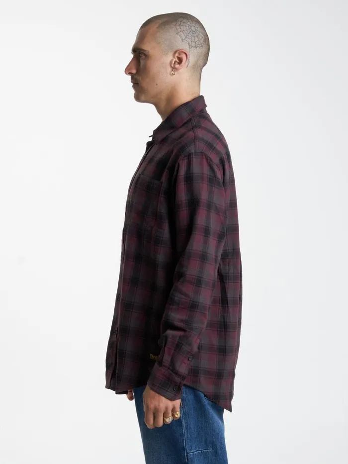 Mens Union Check Long Sleeve Shirt Wine Thrills Shirts