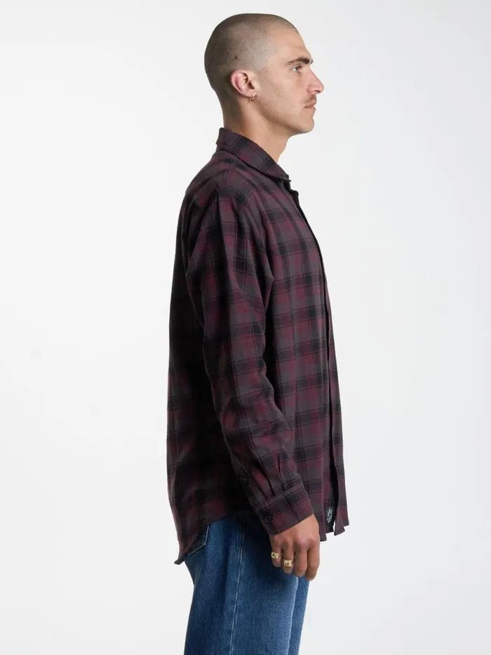 Mens Union Check Long Sleeve Shirt Wine Thrills Shirts