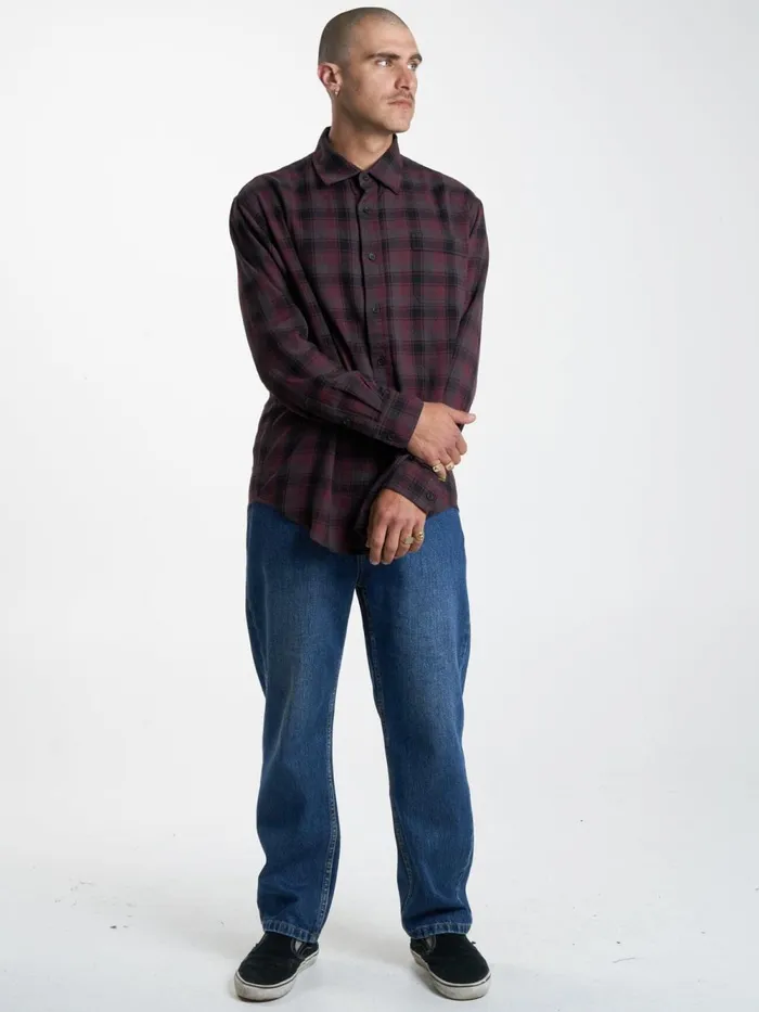 Mens Union Check Long Sleeve Shirt Wine Thrills Shirts